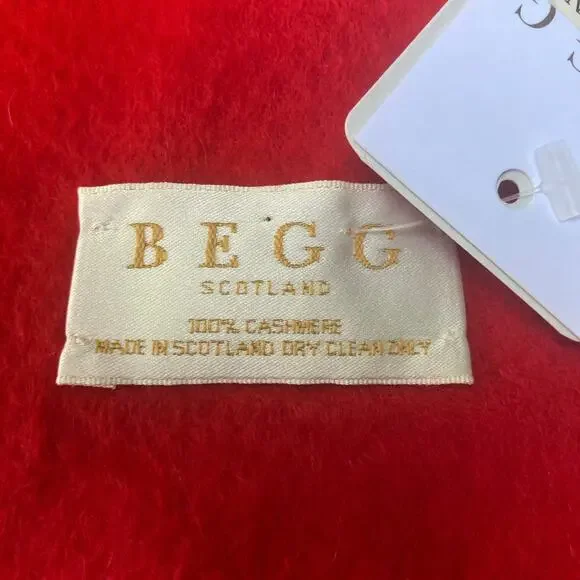 BEGG Scotland Cashmere Scarf 12” x 60” Arran Regal Red NEW Luxury Preppy